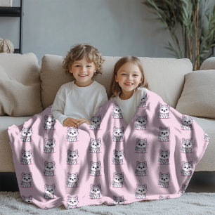 Moderne Kawaii Husky Puppy Roze Patroon Fleece Deken