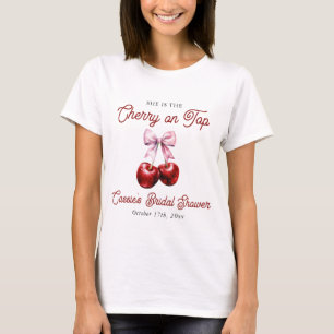 Moderne Kers Op Roze Strik Bruidsdouche T-shirt