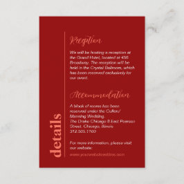 Moderne kersen en helder rood kleurrijke bruiloft  informatiekaartje