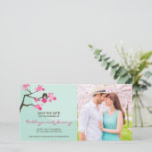 Moderne Kersenbloesem Liefdesvogels Save The Date (Staand voorkant)