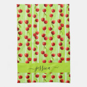 Moderne kersenpatroon scriptnaam theedoek (Verticaal)
