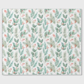 Moderne Kerst Bloemen Waterverf Patroon Cadeaupapier (Vlak)