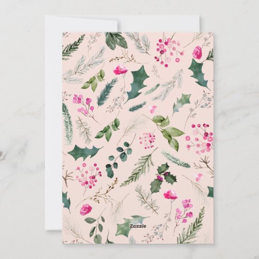 Moderne Kerst Blush Roze Groene Boog 1 Foto Feestdagenkaart (Achterkant)