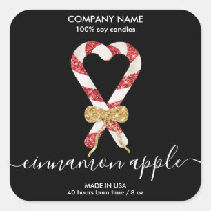 Moderne Kerst Candy Cane Gouden Glitter Kaars Vierkante Sticker