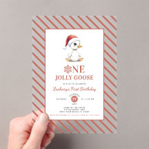 Moderne Kerst Eerste Verjaardag Eén Jollige Gans