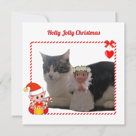 Moderne Kerst Elf & Aangepaste Kat Foto (Voorkant)