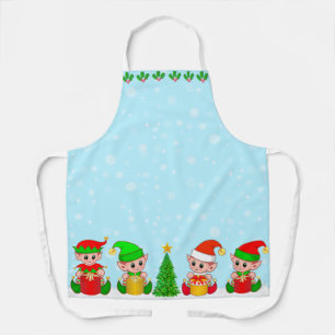 Moderne Kerst Elf Squad op Lichtblauw Schort