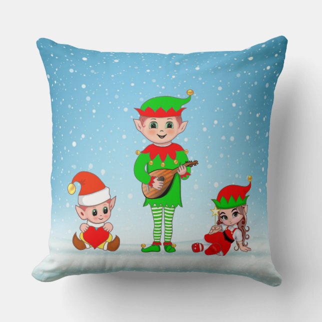 Moderne Kerst Elfentroep Kussen (Voorkant)
