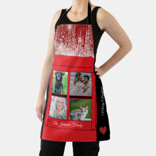 Moderne Kerst Familienaam Fotocollage Rood Schort