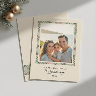 Moderne Kerst Foto Salie Groen Schotse Plaid Ruit Feestdagenkaart