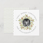 Moderne Kerst Greenery Krans bessen Foto Feestdagenkaart (Voorkant / Achterkant)