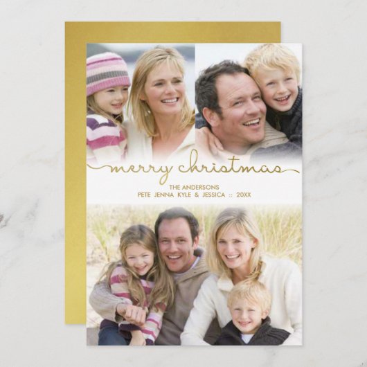 Moderne Kerst Hand Geletterde Gouden Script Foto Feestdagenkaart (Voorkant / Achterkant)