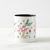 Moderne kerst Ho Ho Ho Script Patroon Tweekleurige Koffiemok (Center)