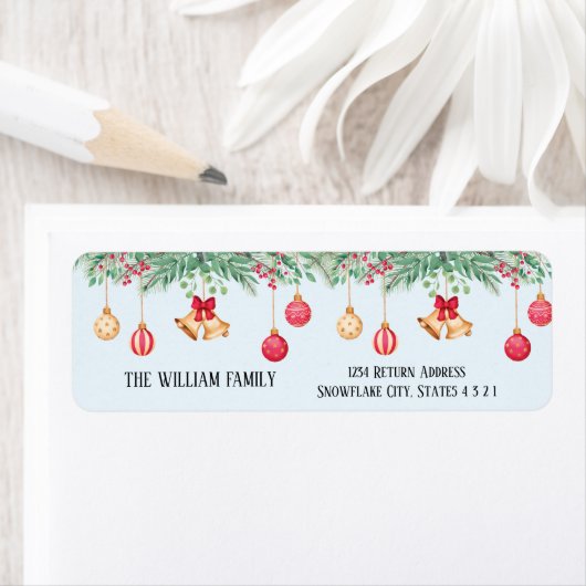 Moderne kerst Holly en rode bessen Etiket (Insitu)