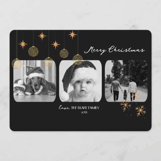 Moderne kerst Kaart | Elegante gouden driedubbele (Voorkant)