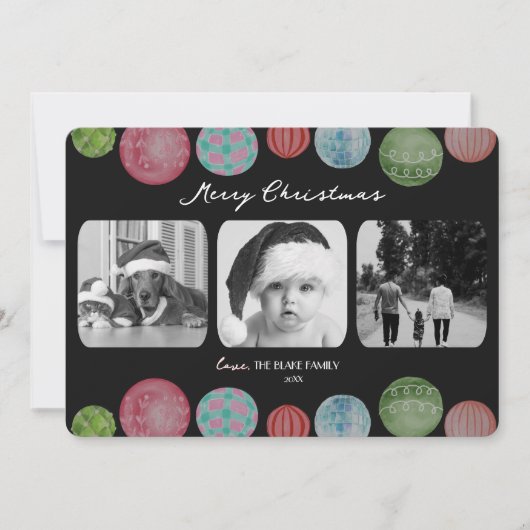 Moderne kerst Kaart | Ornament Triple-Photo (Voorkant)