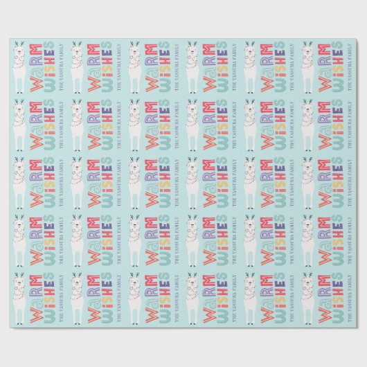 Moderne Kerst-Lama-Slingerlichtjes Naam Cadeaupapier (Vlak)