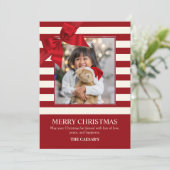 Moderne kerst lint foto feestdagenkaart (Staand voorkant)
