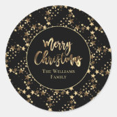 Moderne kerst met zwarte en gouden blik ronde sticker (Voorkant)