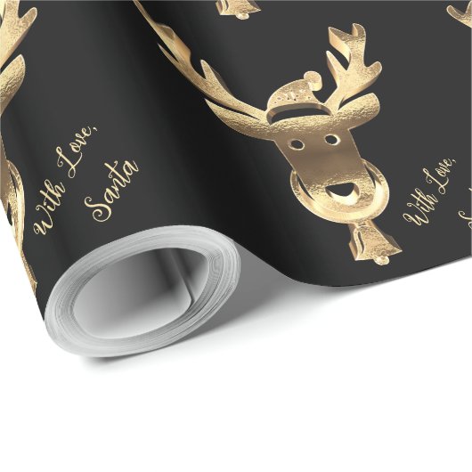 Moderne kerst met zwarte en gouden rendieren cadeaupapier (Rol Hoek)