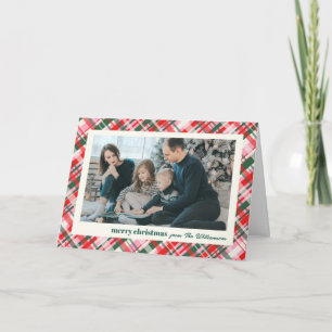 Moderne Kerst Plaid Rood Groen Foto Gevouwen Feestdagen Kaart