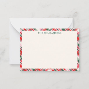 Moderne Kerst Plaid Rood Roze Groen Gepersonalisee Notitiekaartje