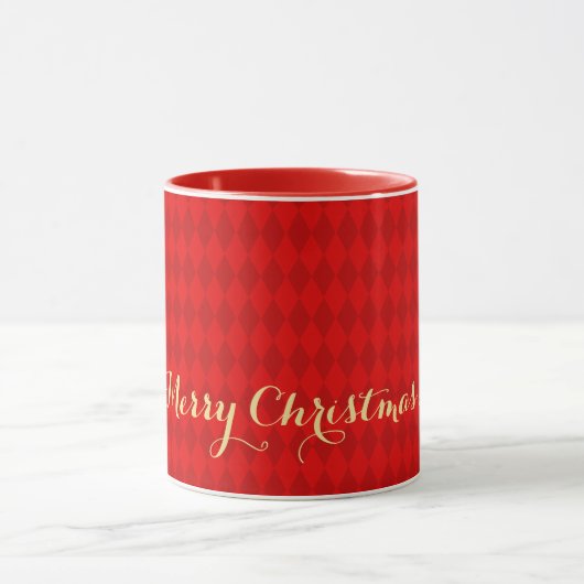 Moderne Kerst Red Harlequin Faux Gold Script Mok (Midden)