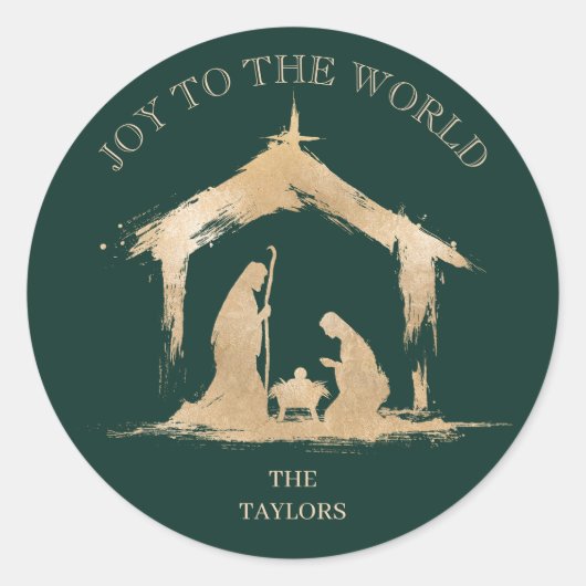 Moderne Kerst Religieuze Geboorte Mary & Joseph Ronde Sticker (Voorkant)