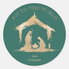 Moderne Kerst Religieuze Geboorte Mary & Joseph Ronde Sticker