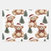 Moderne Kerst Schattige Teddy Bears Inpakpapier Vel (Voorkant 2)