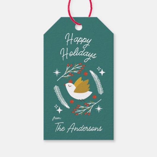 Moderne kerst vakantie duif bessen cadeaulabel (Voorkant)