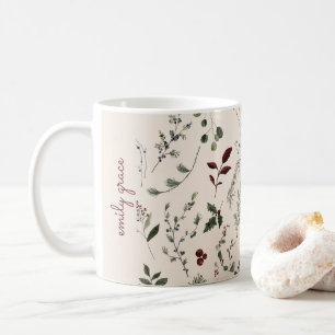 Moderne Kerst Wildflower Naam Monogram Patroon Koffiemok