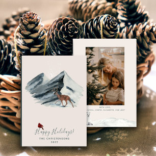 Moderne Kerst Winter Berg Scène Foto Feestdagenkaart
