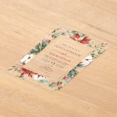 Moderne Kerst Winter Rood Goud Greenery Wedding Acryl Uitnodigingen (Laagn)