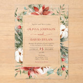 Moderne Kerst Winter Rood Goud Greenery Wedding Acryl Uitnodigingen (Voorkant)