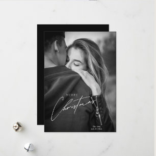Moderne Kerst Zwart-wit paar foto Feestdagenkaart