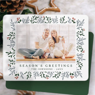 Moderne kerstavond en botanische bessen feestdagenkaart