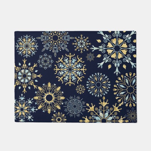 Moderne kerstblauwe waterverf Snowflake Deurmat (Voorkant)