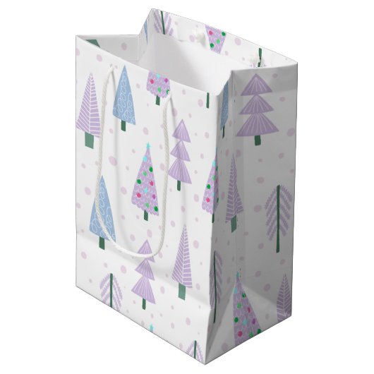 Moderne kerstbomen Abstract lavendelpatroon Medium Cadeauzakje
