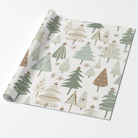 Moderne kerstbomen bruin en groen cadeaupapier (Uitgerold)