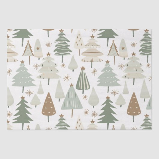 Moderne kerstbomen bruin patroon tissuepapier (Voorkant)