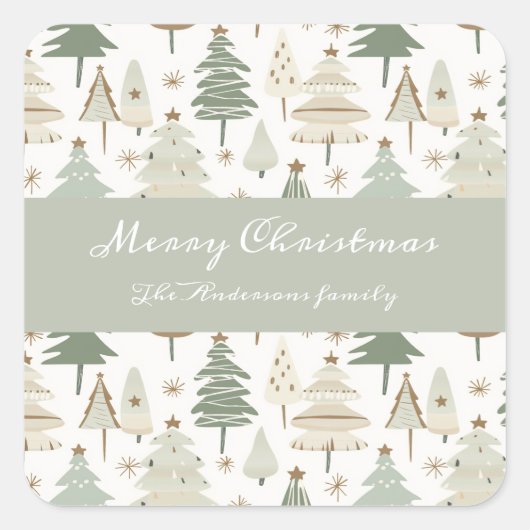 Moderne kerstbomen bruin patroon vierkante sticker (Voorkant)