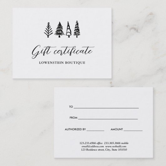 Moderne kerstbomen | Cadeaubonnen Kortingskaartje (Voorkant / Achterkant)