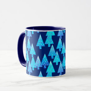 Moderne kerstbomen, diep blauw mok