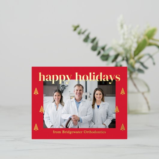 Moderne kerstbomen FOIL Zakelijke feestdagen kerst Folie Uitnodiging Briefkaart (Staand Voorkant)