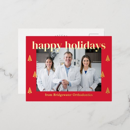 Moderne kerstbomen FOIL Zakelijke feestdagen kerst Folie Uitnodiging Briefkaart (Voorkant / Achterkant)