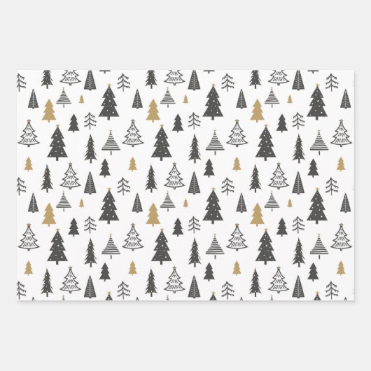 Moderne kerstbomen Goud en grijs patroon Inpakpapier Vel (Voorkant 3)