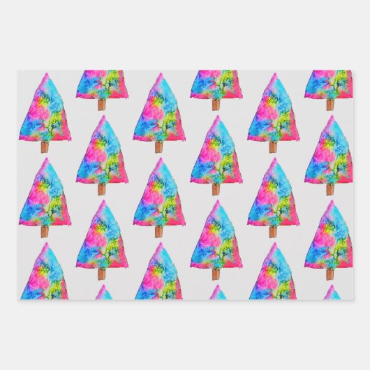 Moderne kerstbomen kleurrijk kunstontwerp inpakpapier vel (Voorkant 3)