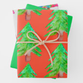 Moderne kerstbomen kleurrijk kunstontwerp inpakpapier vel (In situ)