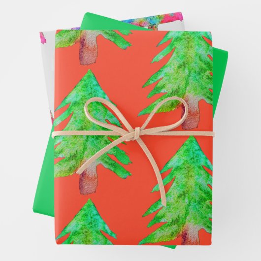 Moderne kerstbomen kleurrijk kunstontwerp inpakpapier vel (In situ)